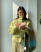 Tender Green Turtleneck Knit Cardigan