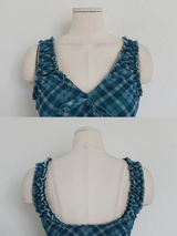 EVERGREENTY CHECK RIBBON MINI DRESS