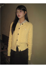 Yellow Twisted Button Round Cardigan