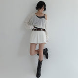 [Hariton] Back Banding Cutting Mini Pants Skirt Belt Set -2color