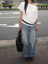Formyu Damage Denim Washing Wide Pants