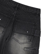 Curved Double Knee Denim Pants - Black