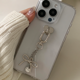 【ハンドメイド】ミニシルバーリボンロゴキーホルダー
