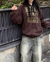Crack Vintage Lettering Hooded Zip-Up