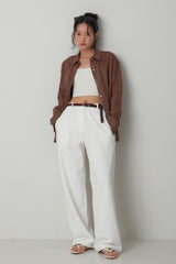 Linen pearl Shirt_Brown
