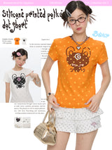 BETWEENAND summer short silicone printed polka-dot shoulder short sleeve T-shirt with unique design and new top style.