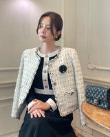 ティアンラウンドカラーマッチングツイードジャケット (Brooch Set)