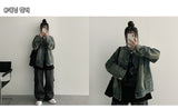オータムウォッシングラウンドネックオーバーサイズドデニムジャケット