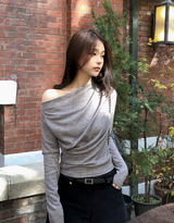 ドレープ シャーリング ワンショルダー Tシャツ (3color)