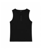 Ribbed incision henry neck sleeveless - black