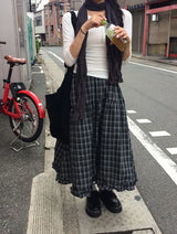 ミランチェックシャーリングバンディングフレアロングスカート