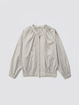 Shirring Zip-up Blouse Jumper_Grey