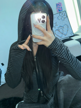 STRIPE SLIN クロップドフーディージップアップ 🤎❤🩶🖤3COLOR