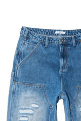 DESTROYED DOUBLE KNEE CARPENTER DENIM (BLUE)