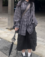 リンクルチェック長袖シャツ
