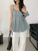 Letty Shirred Ribbon Sleeveless Blouse