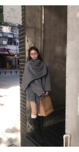 wool gray muffler cape coat