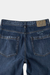 ルーズストレートバイカーデニムパンツ (Washed Navy)