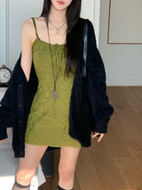 Lumi square Lace String Mini  Dress