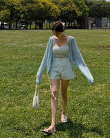 Fillet linen hooded cardigan