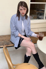 ブローチストライプシャツ_DUSTY BLUE