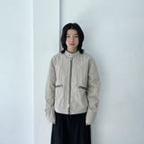 Waffle Knit Double-Zip Button Detail Hooded Jacket