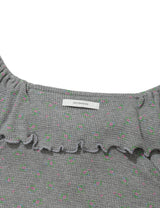 RUFFLE FLOWER BLOUSE(GREY)