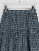 Zikan Check Shirring Midi Skirt