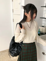 ダルツイストVネックロングスリーブフーデッドニット