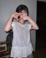 (2color) Dot Star Frill Mesh Half Sleeve Tee