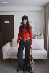 Leopard Layered Dark Denim Pants