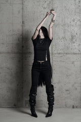 [label] sculptural Jersey zipper top BLACK