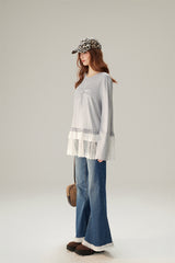 Sweet & Cool Lace Accent Ribbon Point Long T-Shirt