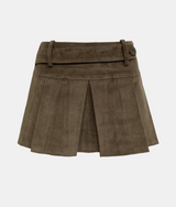Pleated Corduroy Belt Skirt