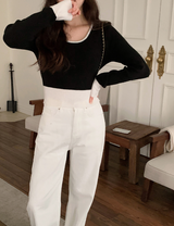 Bicolor U-neck Slim Crop Knit (3color)