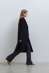 SIDE CUT OUT SINGLE WOOL COAT - BLACK
