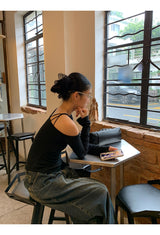 アンバランスオフショルダーストラップ長袖Tシャツ