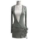Envy strap hood long sleeve mini wrap dress (3 colors)