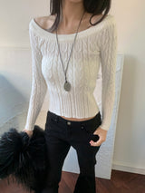 Luna Skin Off-Shoulder Cable Slim-Fit Knit