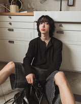 ペールヘンリーネックリブド長袖Tシャツ
