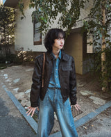 Brick pocket leather jacket