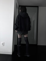 vintage fold denim hoodie zip-up
