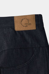 ナチュラルハイウェストバギーフィットデニムパンツ (Navy)