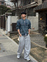 With denim biker jacket