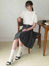 Triple Button Tie Short-Sleeved Blouse ( 2 colors )