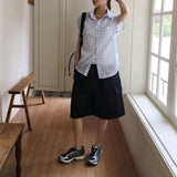 Lupo Linen Roll-Up Pocket Checkered Short Sleeve Shirt