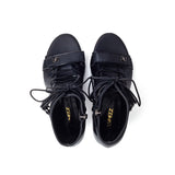 Double Strap Lace-Up Open Toe Heel(Black)