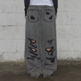 WASHED DAMAGE DENIM PANTS (GRAY) F25ZD979