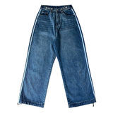 Gradient washing waist strap adjustable string three stripe track denim pants (2 colors)