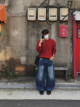 Lea Blue Curved Wide Pants (Deep Blue)
